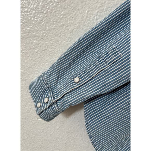 The Kooples Blue Striped Western Snap Shirt Size 3 (Fits M) - Picture 8 of 9